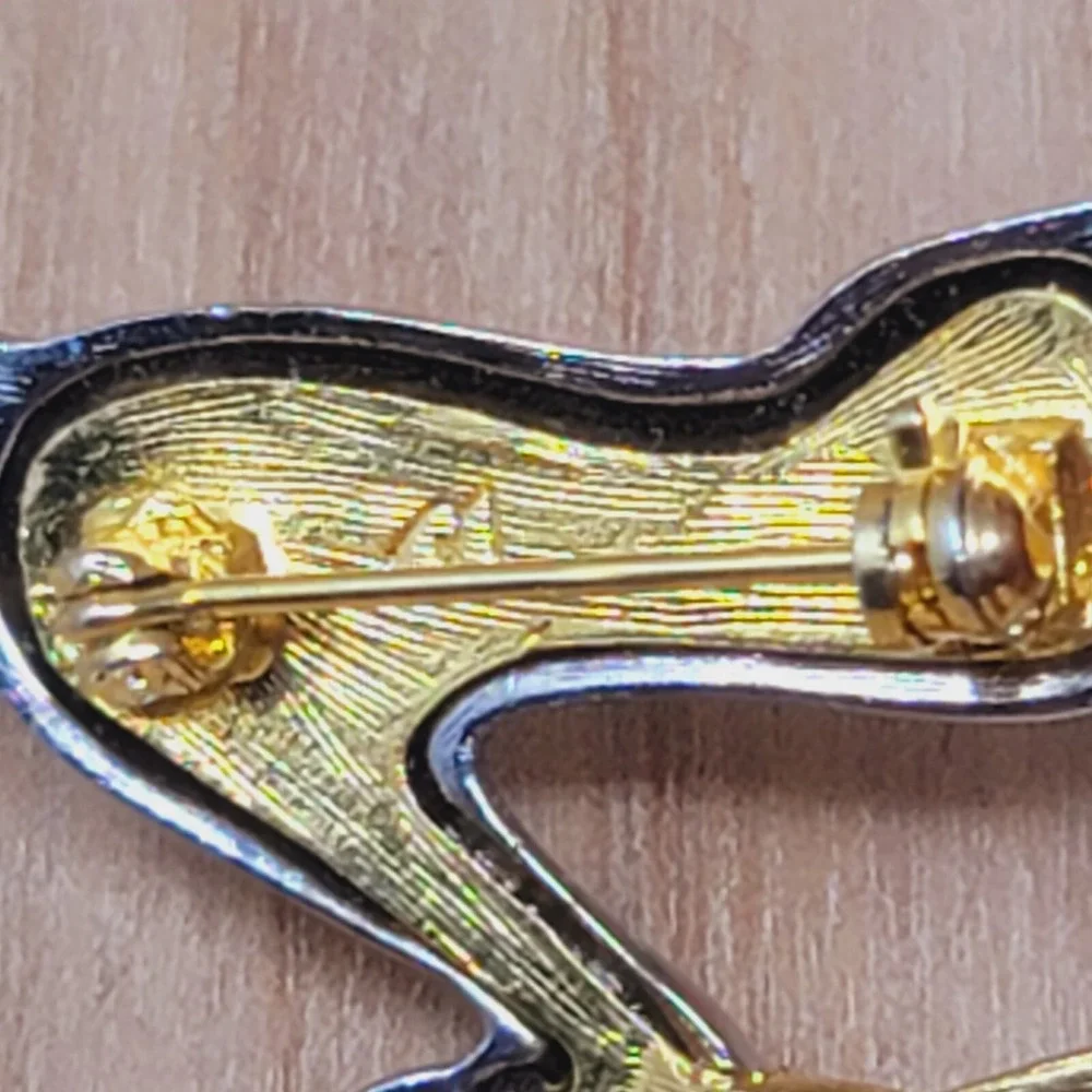 Vintage Liz Claiborne Leaping Reindeer Brooch Two Tone Christmas Holiday